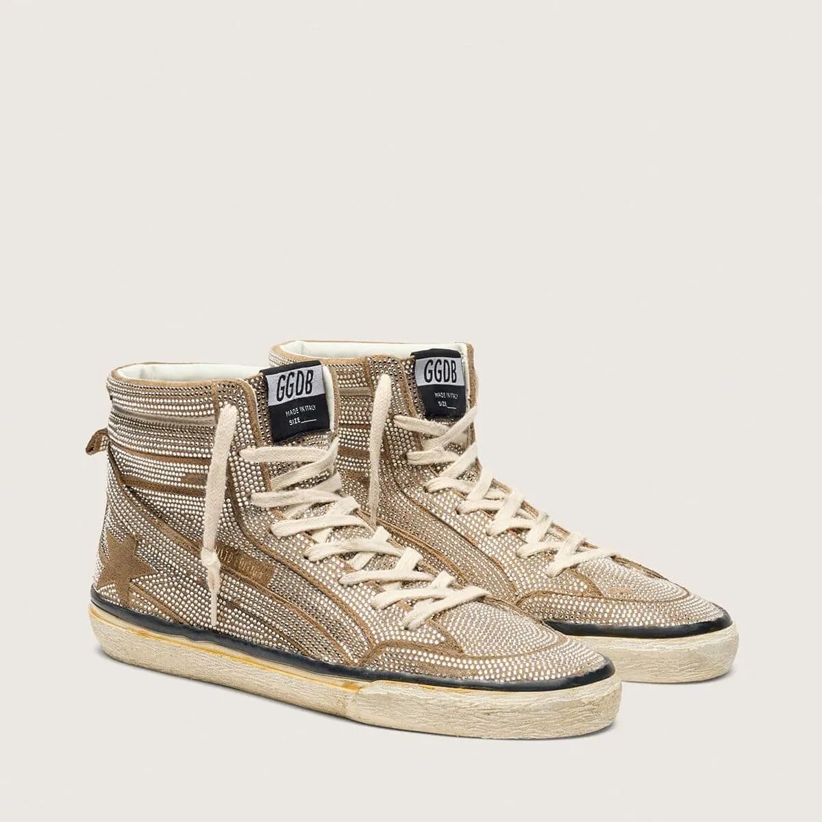 Golden Goose Slide Lab Sneakers In Tobacco-Colored Suede With Crystals And Tobacco-Colored Suede Star Golden Goose Slide Lab Sneakers In Tobacco-Colored Suede With Crystals And Tobacco-Colored Suede Star