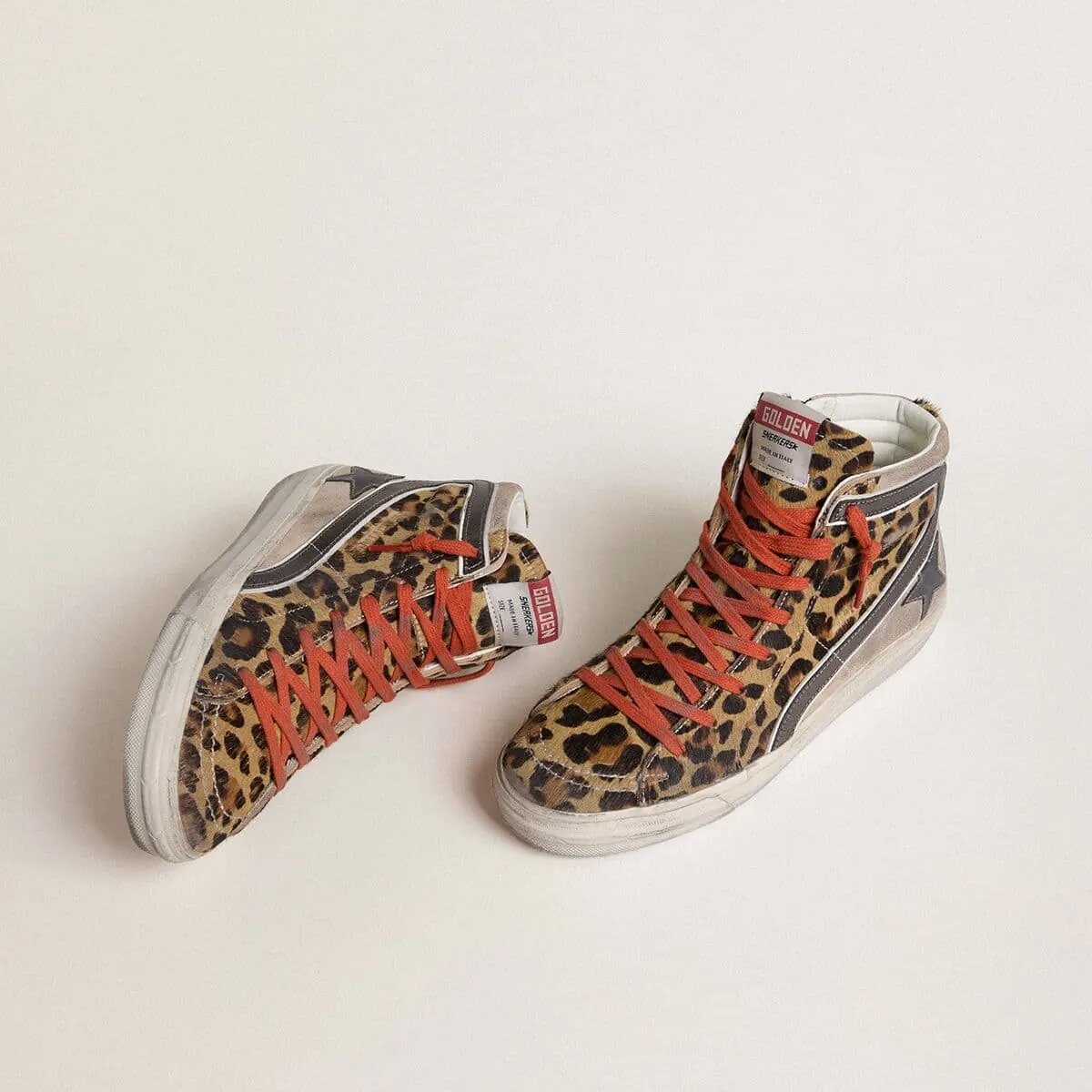 Golden Goose Slide Ltd In Leopard-Print Pony Skin With Metallic Leather Star And Flash Golden Goose Slide Ltd In Leopard-Print Pony Skin With Metallic Leather Star And Flash