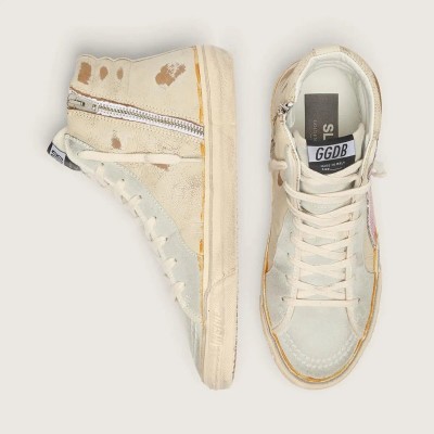 Golden Goose Slide In Beige With Pink Metallic Leather Star And Flash