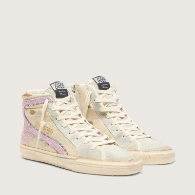 Golden Goose Slide In Beige With Pink Metallic Leather Star And Flash Golden Goose Slide In Beige With Pink Metallic Leather Star And Flash