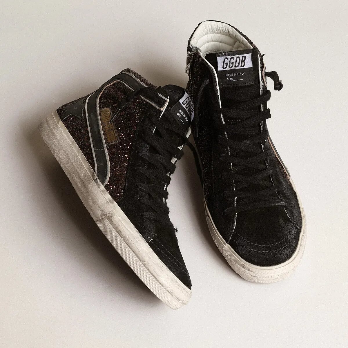 Golden Goose Slide In Brown Glitter With Black Leather Star And Flash Golden Goose Slide In Brown Glitter With Black Leather Star And Flash