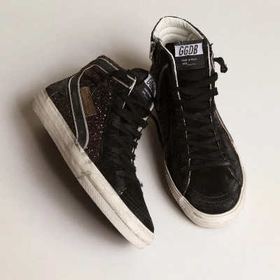 Golden Goose Slide In Brown Glitter With Black Leather Star And Flash Golden Goose Slide In Brown Glitter With Black Leather Star And Flash