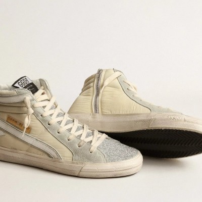 Golden Goose Slide In Ivory Nylon With White Leather Star And Swaroski Tongue Golden Goose Slide In Ivory Nylon With White Leather Star And Swaroski Tongue