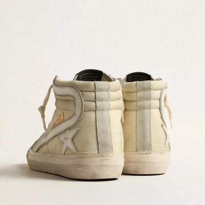 Golden Goose Slide In Ivory Nylon With White Leather Star And Swaroski Tongue Golden Goose Slide In Ivory Nylon With White Leather Star And Swaroski Tongue