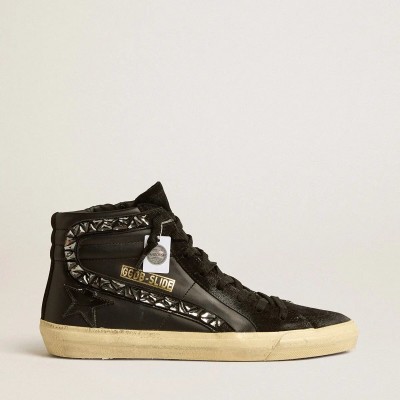 Golden Goose Slide In Leather With Black Star And Swarovski Crystal Flash Golden Goose Slide In Leather With Black Star And Swarovski Crystal Flash
