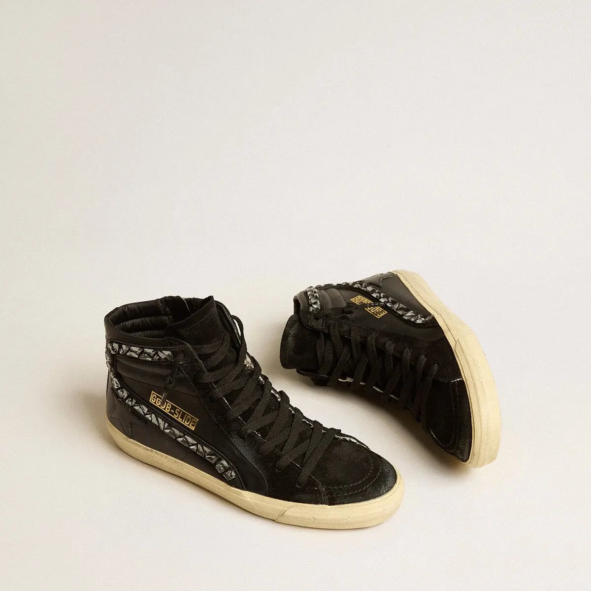 Golden Goose Slide In Leather With Black Star And Swarovski Crystal Flash Golden Goose Slide In Leather With Black Star And Swarovski Crystal Flash