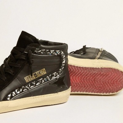 Golden Goose Slide In Leather With Black Star And Swarovski Crystal Flash Golden Goose Slide In Leather With Black Star And Swarovski Crystal Flash