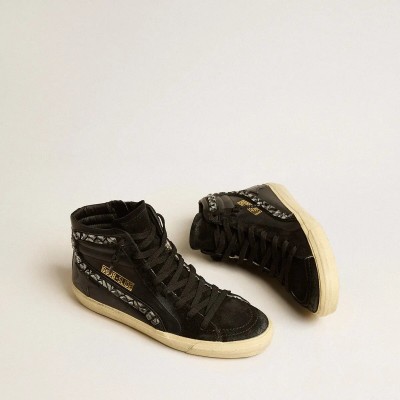 Golden Goose Slide In Leather With Black Star And Swarovski Crystal Flash Golden Goose Slide In Leather With Black Star And Swarovski Crystal Flash