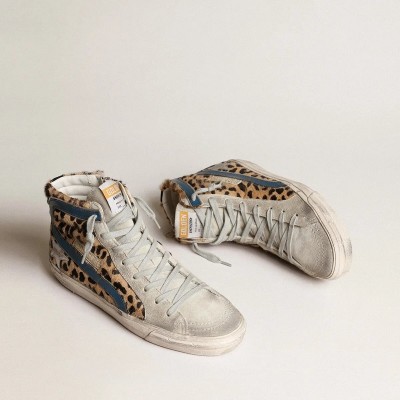 Golden Goose Slide In Leopard Print Pony Skin With Silver Leather Star Golden Goose Slide In Leopard Print Pony Skin With Silver Leather Star