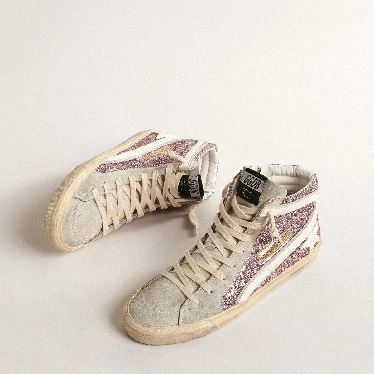 Golden Goose Slide In Lilac Glitter With White Leather Star And Flash Golden Goose Slide In Lilac Glitter With White Leather Star And Flash