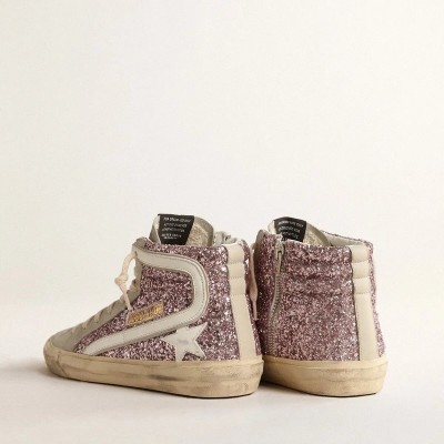 Golden Goose Slide In Lilac Glitter With White Leather Star And Flash Golden Goose Slide In Lilac Glitter With White Leather Star And Flash