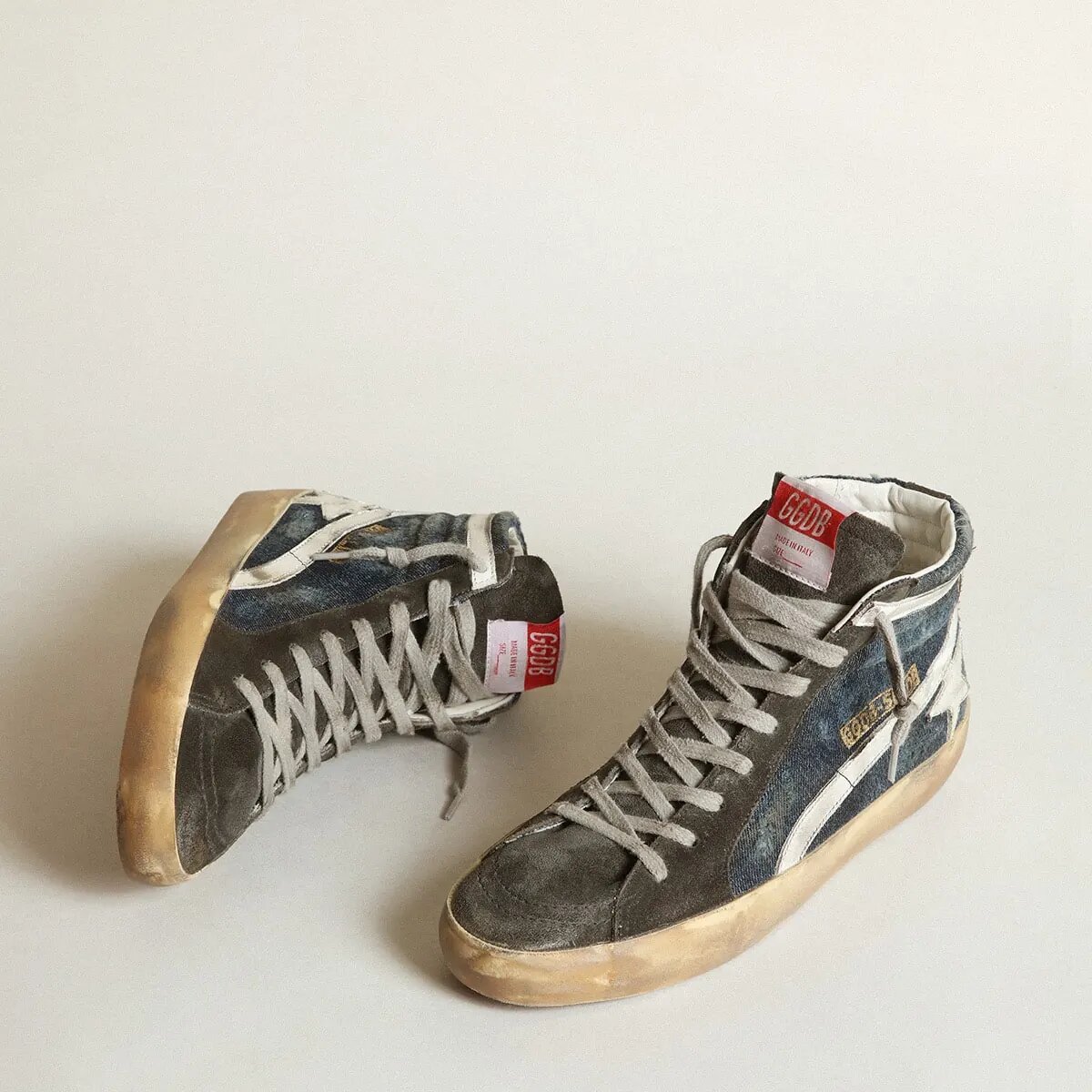 Golden Goose Slide In Midnight-Blue Denim With White Leather Star Golden Goose Slide In Midnight-Blue Denim With White Leather Star
