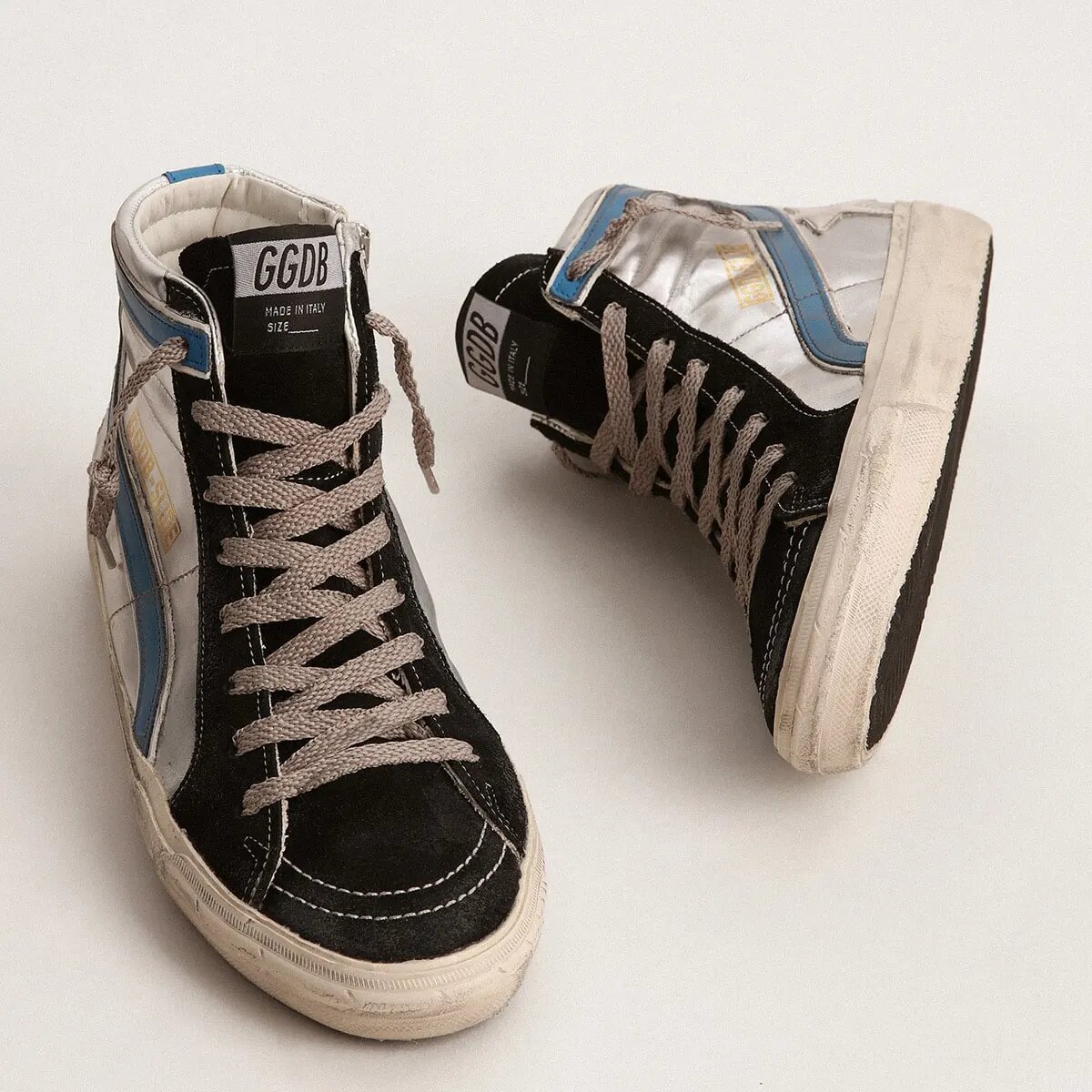 Golden Goose Slide In Silver Metallic Leather With White Leather Star Golden Goose Slide In Silver Metallic Leather With White Leather Star