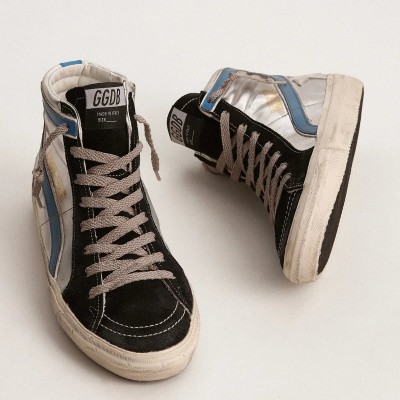 Golden Goose Slide In Silver Metallic Leather With White Leather Star Golden Goose Slide In Silver Metallic Leather With White Leather Star