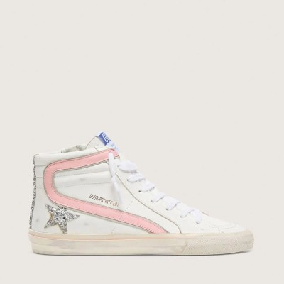Golden Goose Slide In White Leather With Silver Glitter Star And Pink Leather Flash Golden Goose Slide In White Leather With Silver Glitter Star And Pink Leather Flash