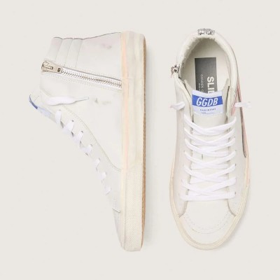 Golden Goose Slide In White Leather With Silver Glitter Star And Pink Leather Flash Golden Goose Slide In White Leather With Silver Glitter Star And Pink Leather Flash