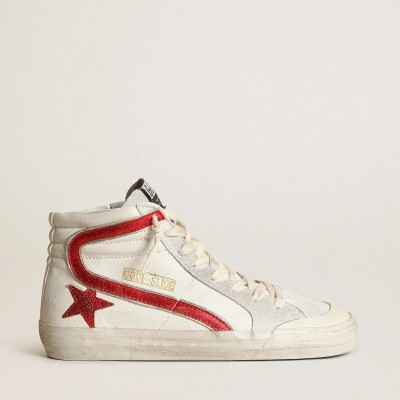 Golden Goose Slide With A Red Laminated Leather Star And Flash Golden Goose Slide With A Red Laminated Leather Star And Flash