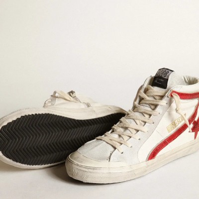Golden Goose Slide With A Red Laminated Leather Star And Flash Golden Goose Slide With A Red Laminated Leather Star And Flash