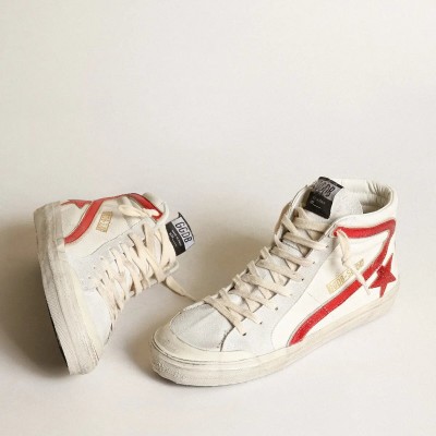 Golden Goose Slide With A Red Laminated Leather Star And Flash Golden Goose Slide With A Red Laminated Leather Star And Flash