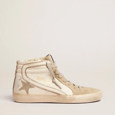 Golden Goose Slide With Ice-Gray Suede Star And White Flash Golden Goose Slide With Ice-Gray Suede Star And White Flash