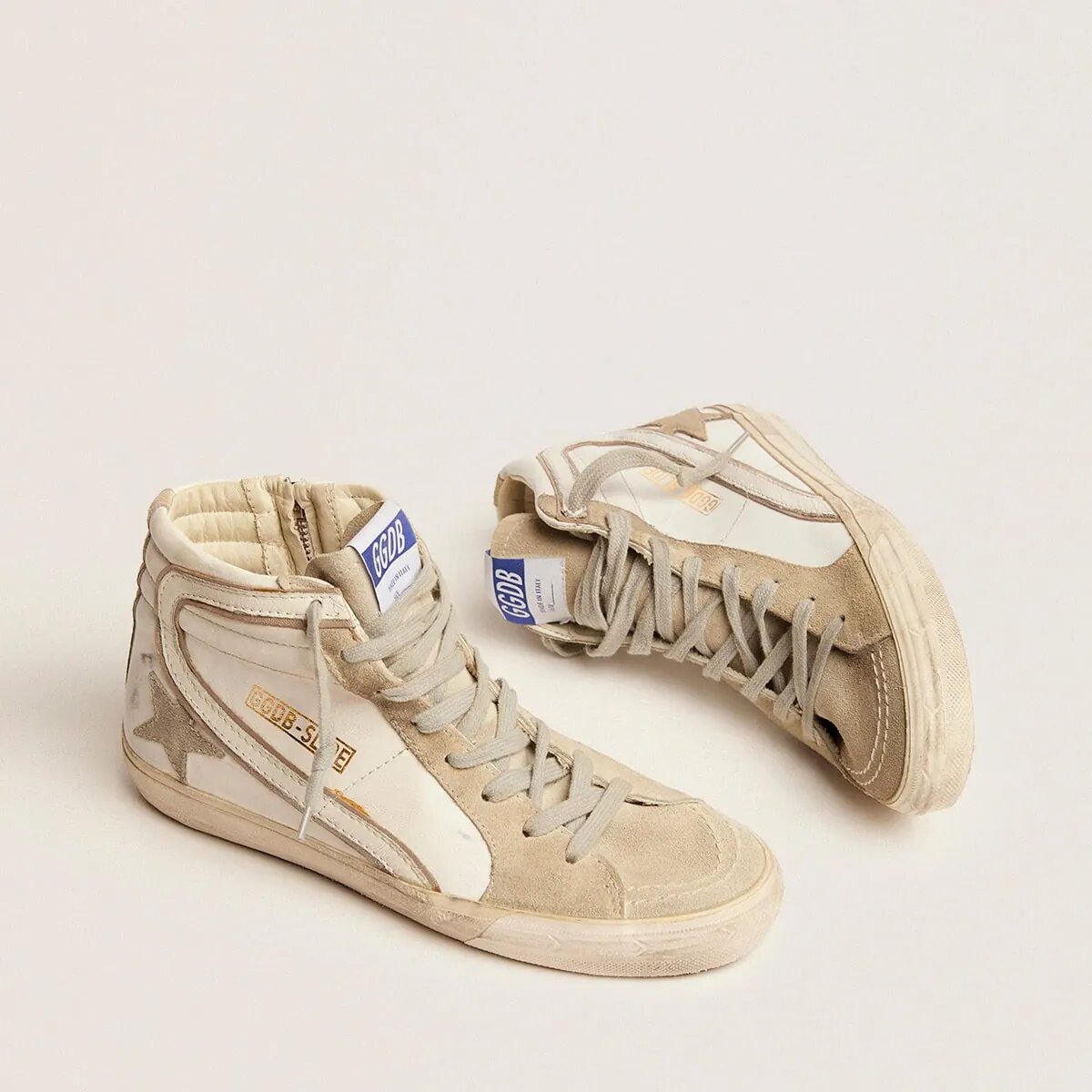 Golden Goose Slide With Ice-Gray Suede Star And White Flash Golden Goose Slide With Ice-Gray Suede Star And White Flash