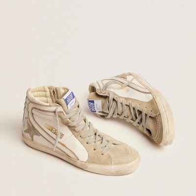 Golden Goose Slide With Ice-Gray Suede Star And White Flash Golden Goose Slide With Ice-Gray Suede Star And White Flash