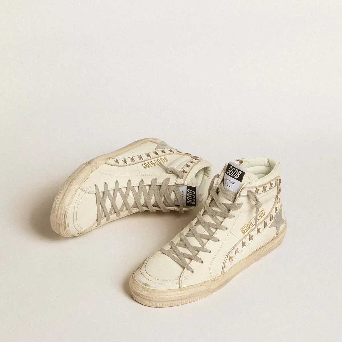 Golden Goose Slide With Silver Metallic Leather Star And Leather Flash With Stars Golden Goose Slide With Silver Metallic Leather Star And Leather Flash With Stars