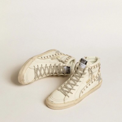 Golden Goose Slide With Silver Metallic Leather Star And Leather Flash With Stars Golden Goose Slide With Silver Metallic Leather Star And Leather Flash With Stars