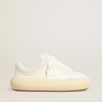 Golden Goose Space-Star Cube In White Leather With Perforated Star Golden Goose Space-Star Cube In White Leather With Perforated Star