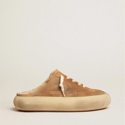 Golden Goose Space-Star Sabot In Tobacco-Colored Suede With Shearling Lining Golden Goose Space-Star Sabot In Tobacco-Colored Suede With Shearling Lining