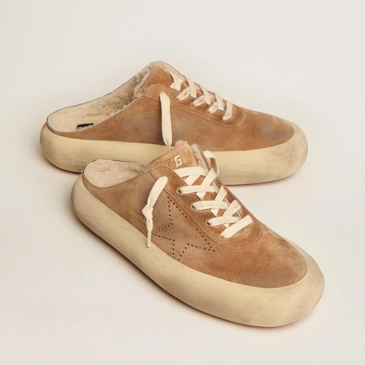 Golden Goose Space-Star Sabot In Tobacco-Colored Suede With Shearling Lining Golden Goose Space-Star Sabot In Tobacco-Colored Suede With Shearling Lining