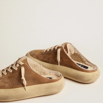 Golden Goose Space-Star Sabot In Tobacco-Colored Suede With Shearling Lining Golden Goose Space-Star Sabot In Tobacco-Colored Suede With Shearling Lining