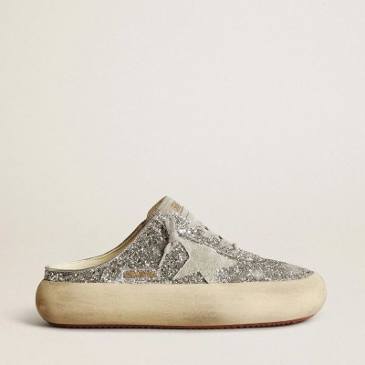 Golden Goose Space-Star Sabot In Glitter With Ice-Gray Star And Tab Golden Goose Space-Star Sabot In Glitter With Ice-Gray Star And Tab
