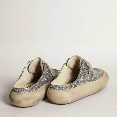 Golden Goose Space-Star Sabot In Glitter With Ice-Gray Star And Tab Golden Goose Space-Star Sabot In Glitter With Ice-Gray Star And Tab