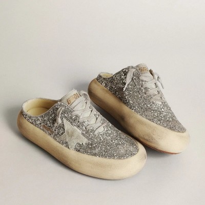 Golden Goose Space-Star Sabot In Glitter With Ice-Gray Star And Tab Golden Goose Space-Star Sabot In Glitter With Ice-Gray Star And Tab