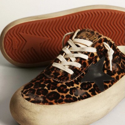 Golden Goose Space-Star Sabot In Leopard Print Pony Skin With Black Star