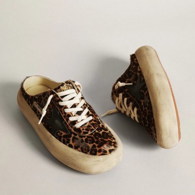 Golden Goose Space-Star Sabot In Leopard Print Pony Skin With Black Star Golden Goose Space-Star Sabot In Leopard Print Pony Skin With Black Star