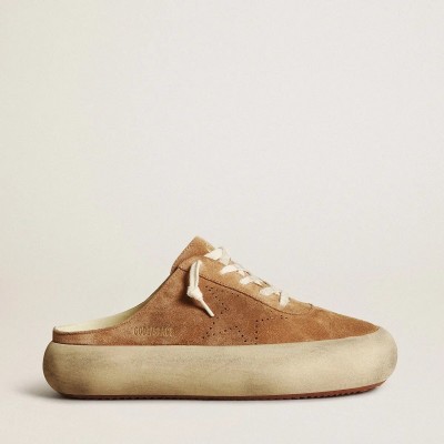 Golden Goose Space-Star Sabot In Tobacco-Colored Suede With Perforated Star