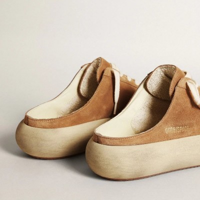 Golden Goose Space-Star Sabot In Tobacco-Colored Suede With Perforated Star