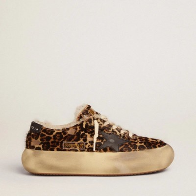 Golden Goose Space-Star In Animal-Print Pony Skin With Shearling Lining Golden Goose Space-Star In Animal-Print Pony Skin With Shearling Lining