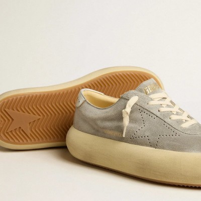Golden Goose Space-Star In Ice-Gray Suede With Perforated Star Golden Goose Space-Star In Ice-Gray Suede With Perforated Star