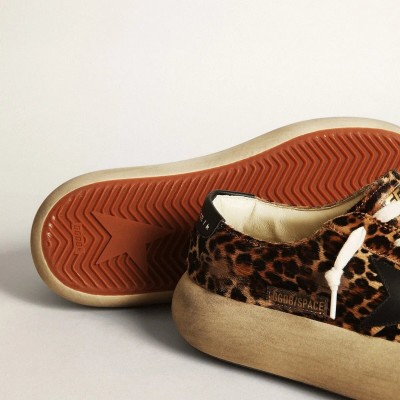 Golden Goose Space-Star In Leopard Print Pony Skin With Black Star Golden Goose Space-Star In Leopard Print Pony Skin With Black Star