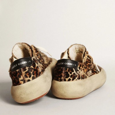 Golden Goose Space-Star In Leopard Print Pony Skin With Black Star Golden Goose Space-Star In Leopard Print Pony Skin With Black Star