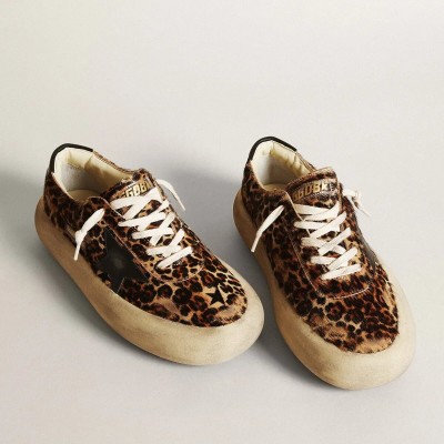 Golden Goose Space-Star In Leopard Print Pony Skin With Black Star Golden Goose Space-Star In Leopard Print Pony Skin With Black Star