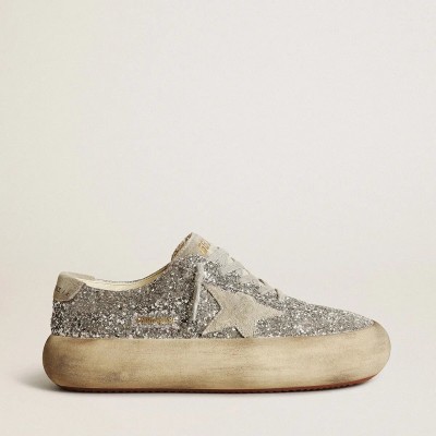 Golden Goose Space-Star In Silver Glitter With Ice-Gray Star Golden Goose Space-Star In Silver Glitter With Ice-Gray Star