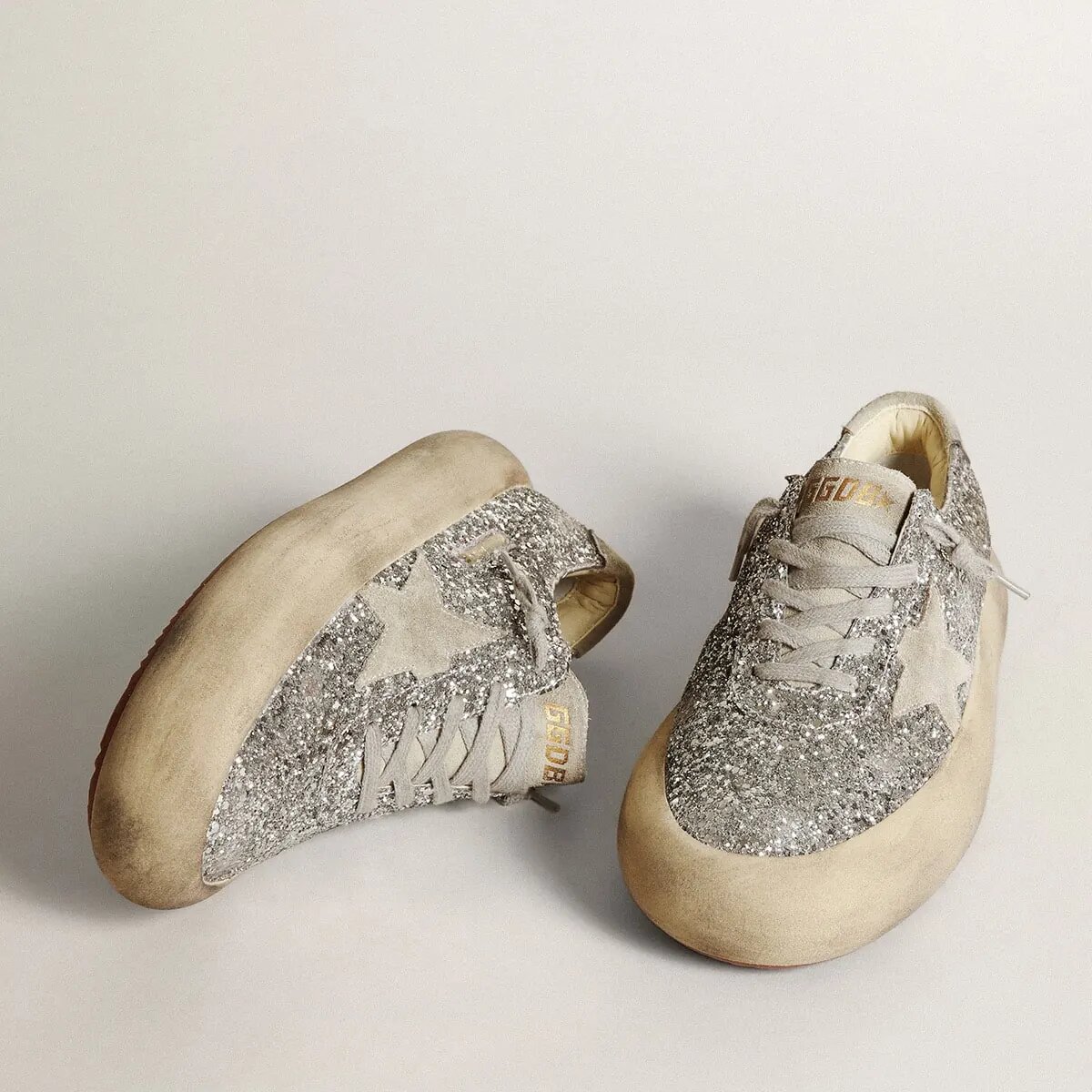 Golden Goose Space-Star In Silver Glitter With Ice-Gray Star Golden Goose Space-Star In Silver Glitter With Ice-Gray Star