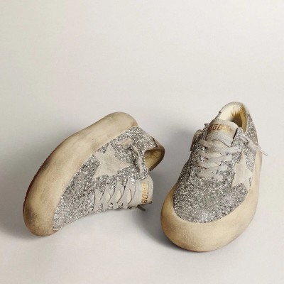 Golden Goose Space-Star In Silver Glitter With Ice-Gray Star Golden Goose Space-Star In Silver Glitter With Ice-Gray Star