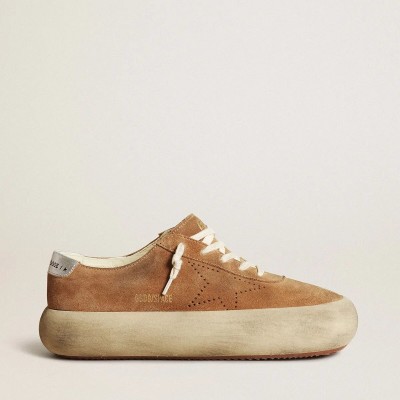 Golden Goose Space-Star In Tobacco-Colored Suede With Perforated Star Golden Goose Space-Star In Tobacco-Colored Suede With Perforated Star