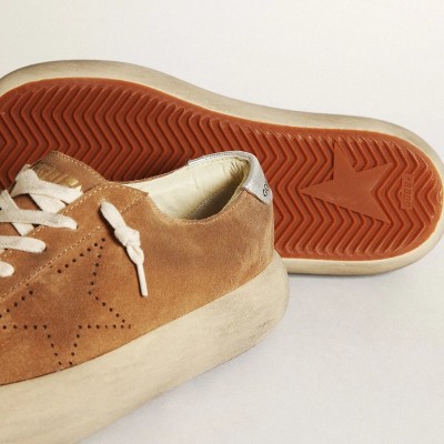 Golden Goose Space-Star In Tobacco-Colored Suede With Perforated Star Golden Goose Space-Star In Tobacco-Colored Suede With Perforated Star