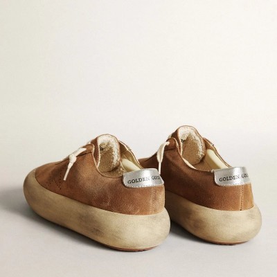 Golden Goose Space-Star In Tobacco-Colored Suede With Perforated Star Golden Goose Space-Star In Tobacco-Colored Suede With Perforated Star
